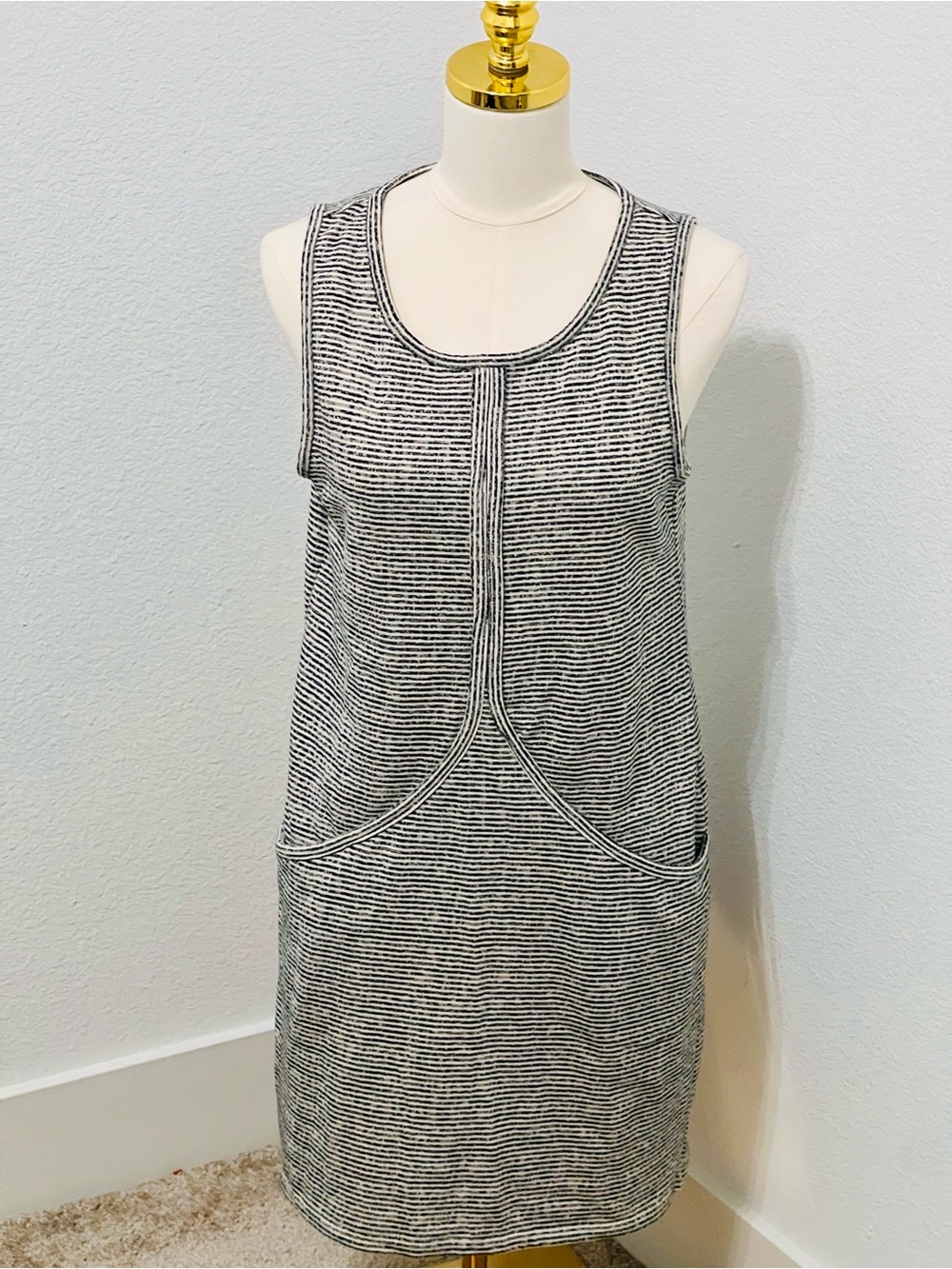 Max Studio Weekend Striped Sleeveless Shift Dress Pockets Black White Size Small - Picture 2 of 10